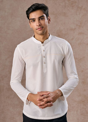 Manyavar Men Classic White Short Kurta