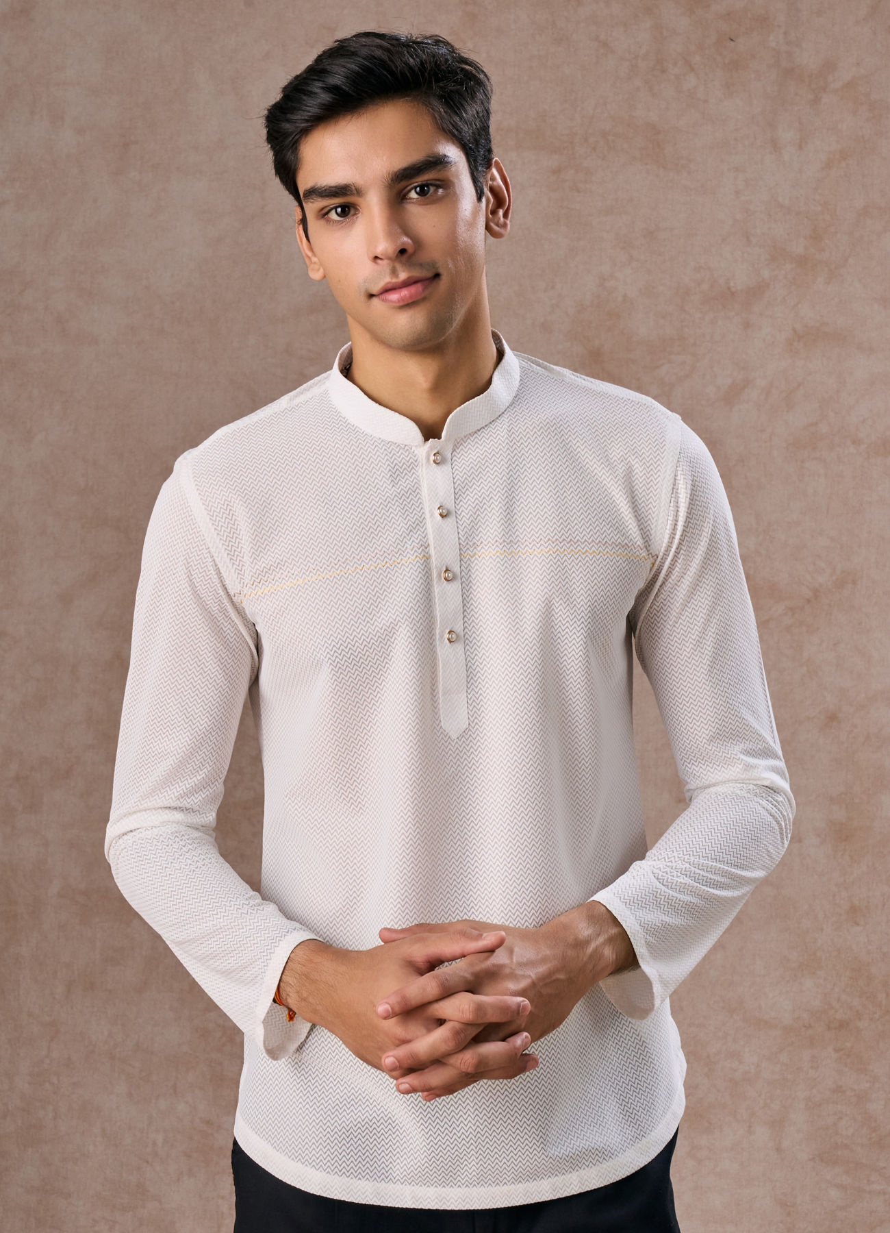 Manyavar Men Classic White Short Kurta