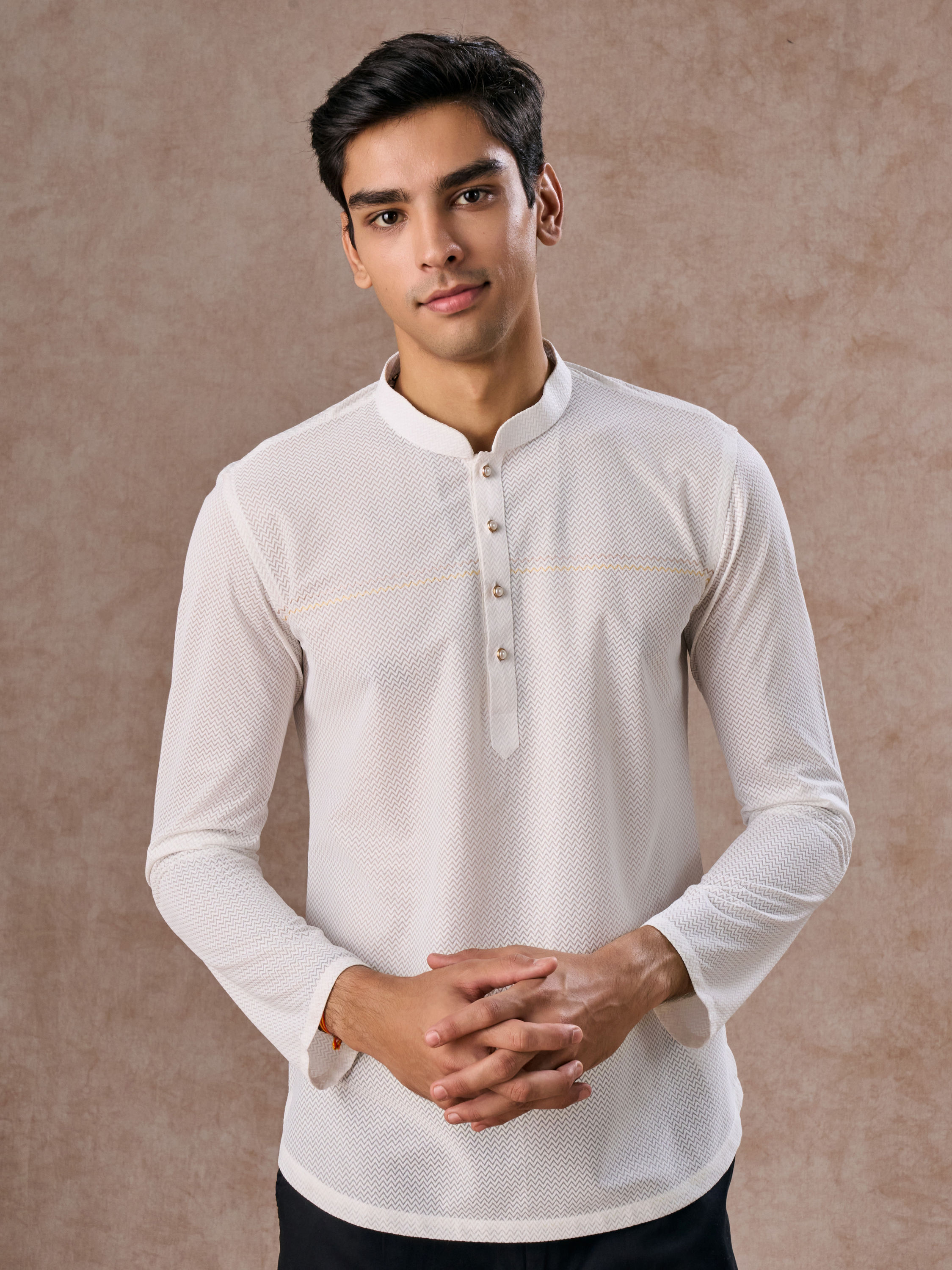 Manyavar Men Classic White Short Kurta
