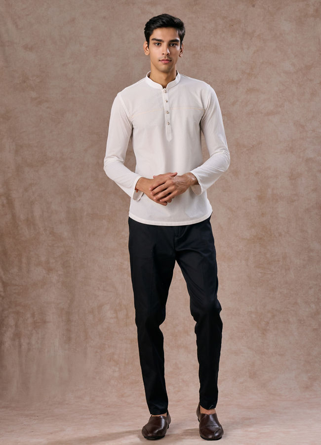 Manyavar Men Classic White Short Kurta