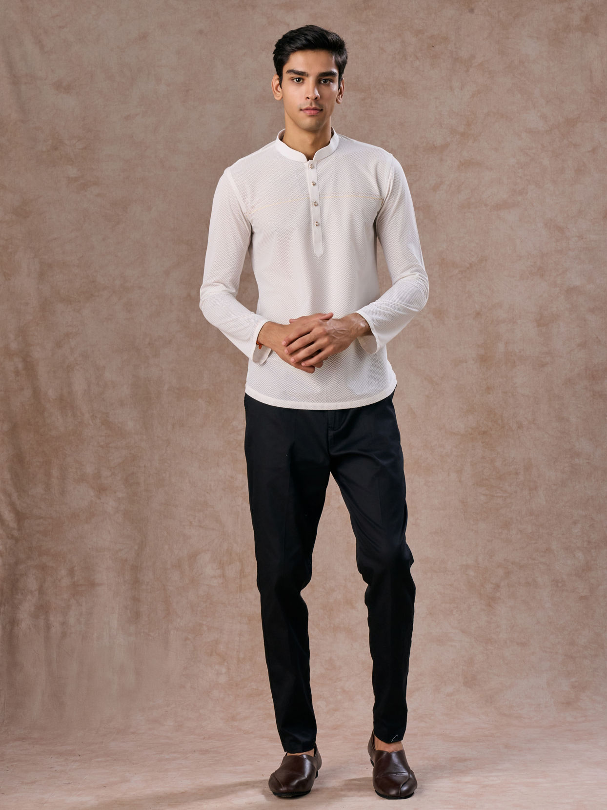 Manyavar Men Classic White Short Kurta