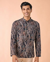 Manyavar Men Dark Blue Elegance Short Kurta