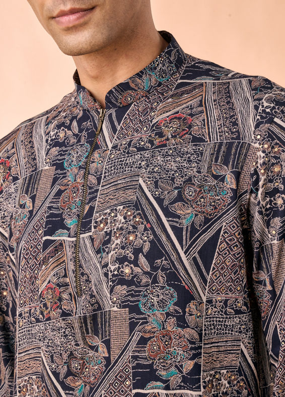Manyavar Men Dark Blue Elegance Short Kurta