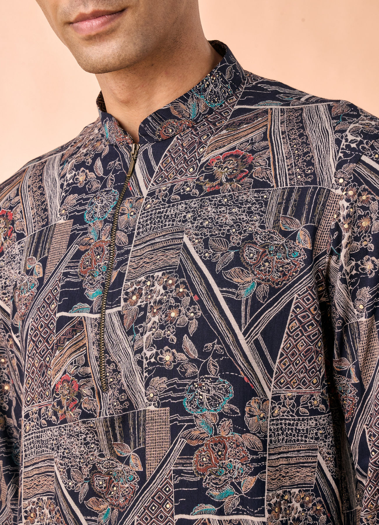 Manyavar Men Dark Blue Elegance Short Kurta