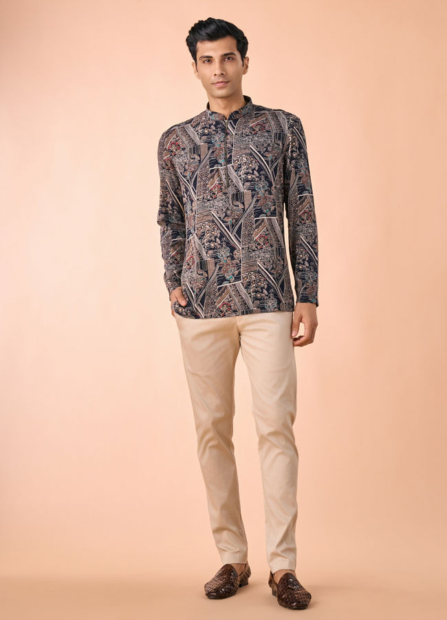 Manyavar Men Dark Blue Elegance Short Kurta