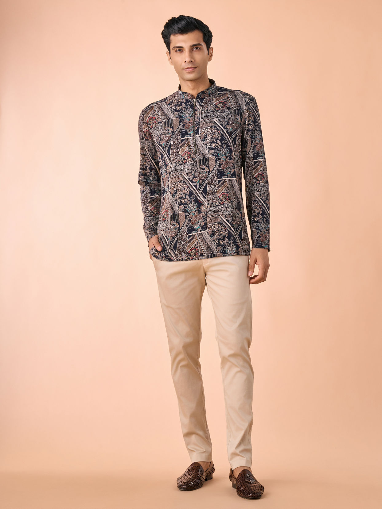 Manyavar Men Dark Blue Elegance Short Kurta