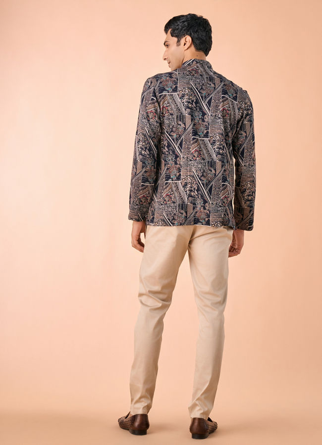 Manyavar Men Dark Blue Elegance Short Kurta