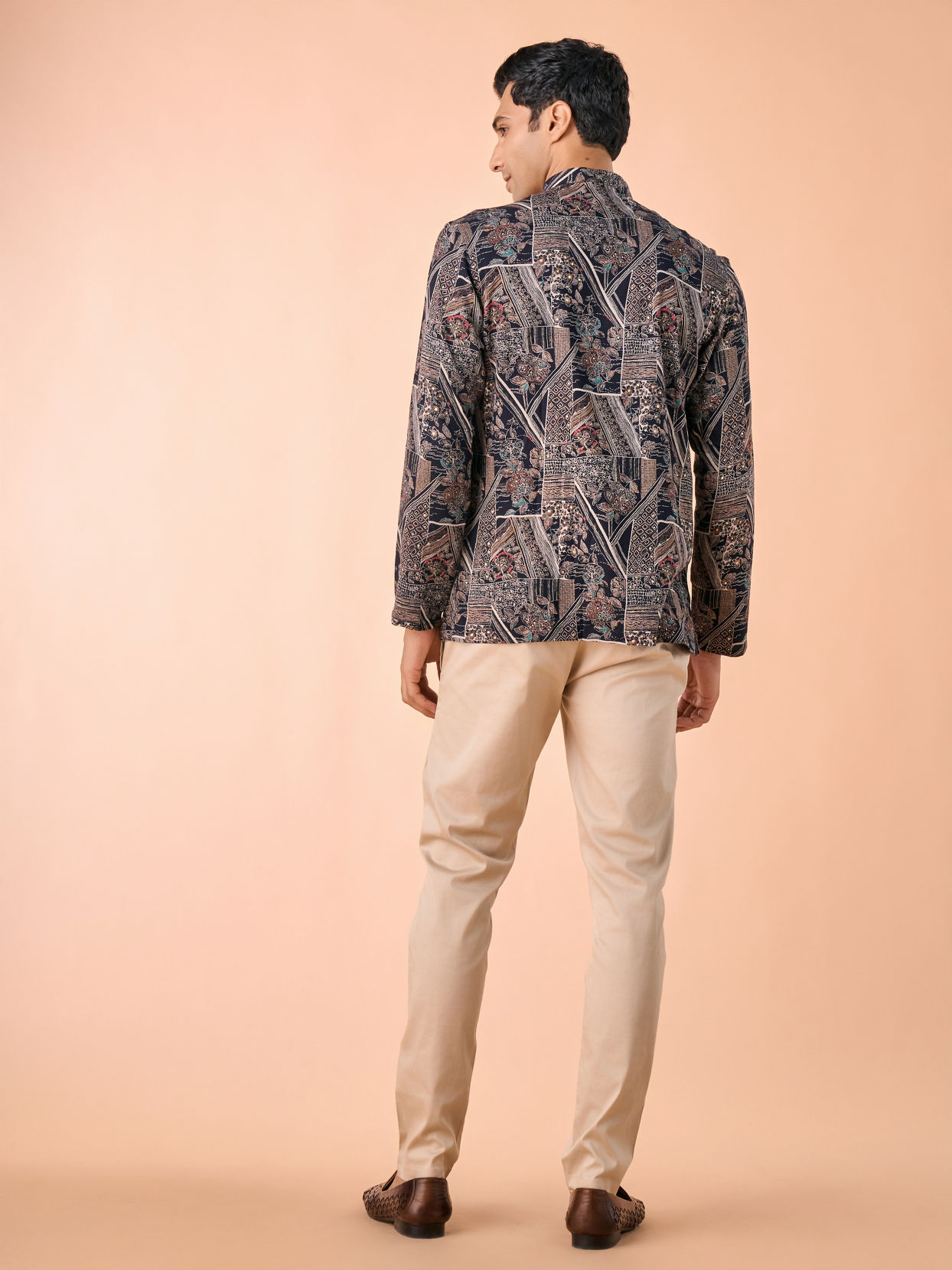 Manyavar Men Dark Blue Elegance Short Kurta