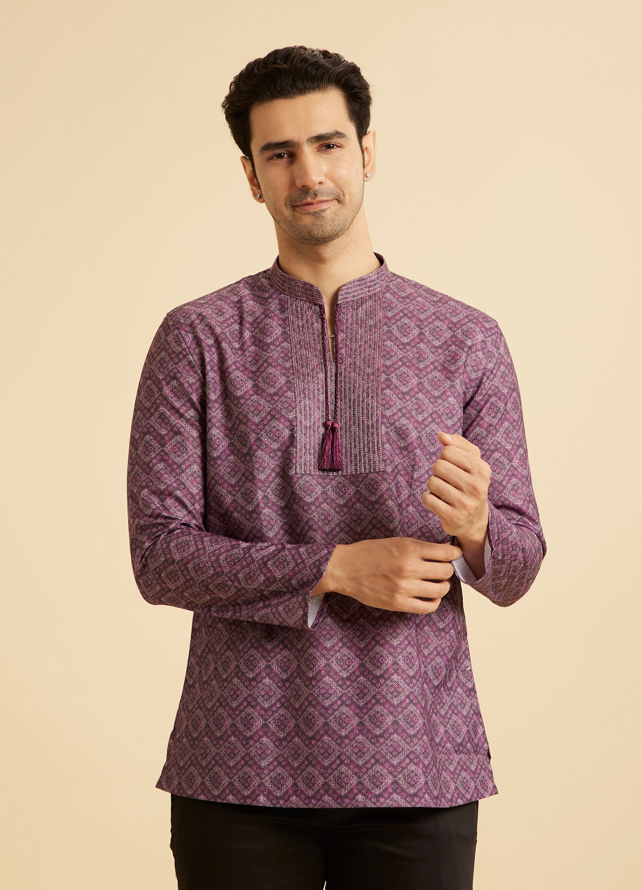 Manyavar Men Elegant Purple Short Kurta