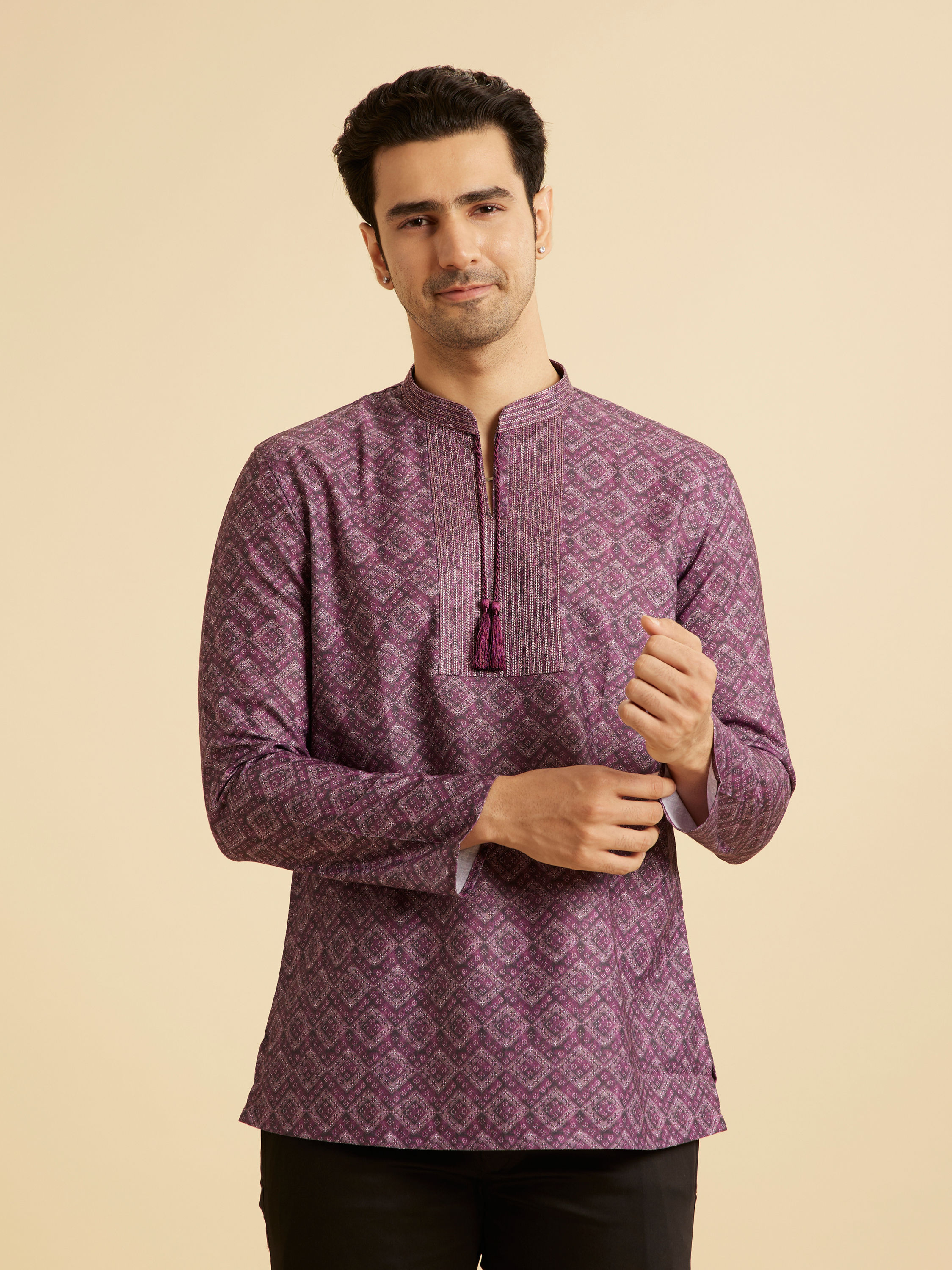 Manyavar Men Elegant Purple Short Kurta