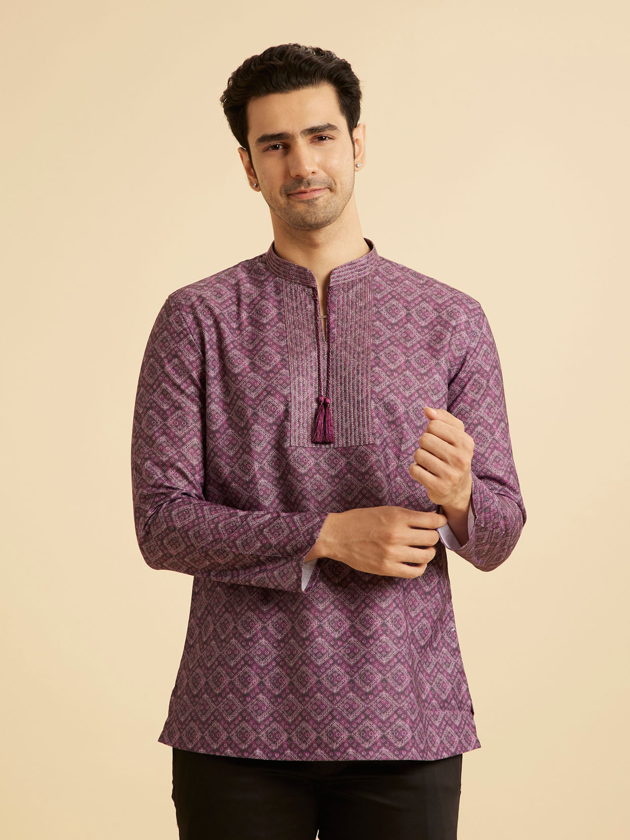Manyavar Men Elegant Purple Short Kurta