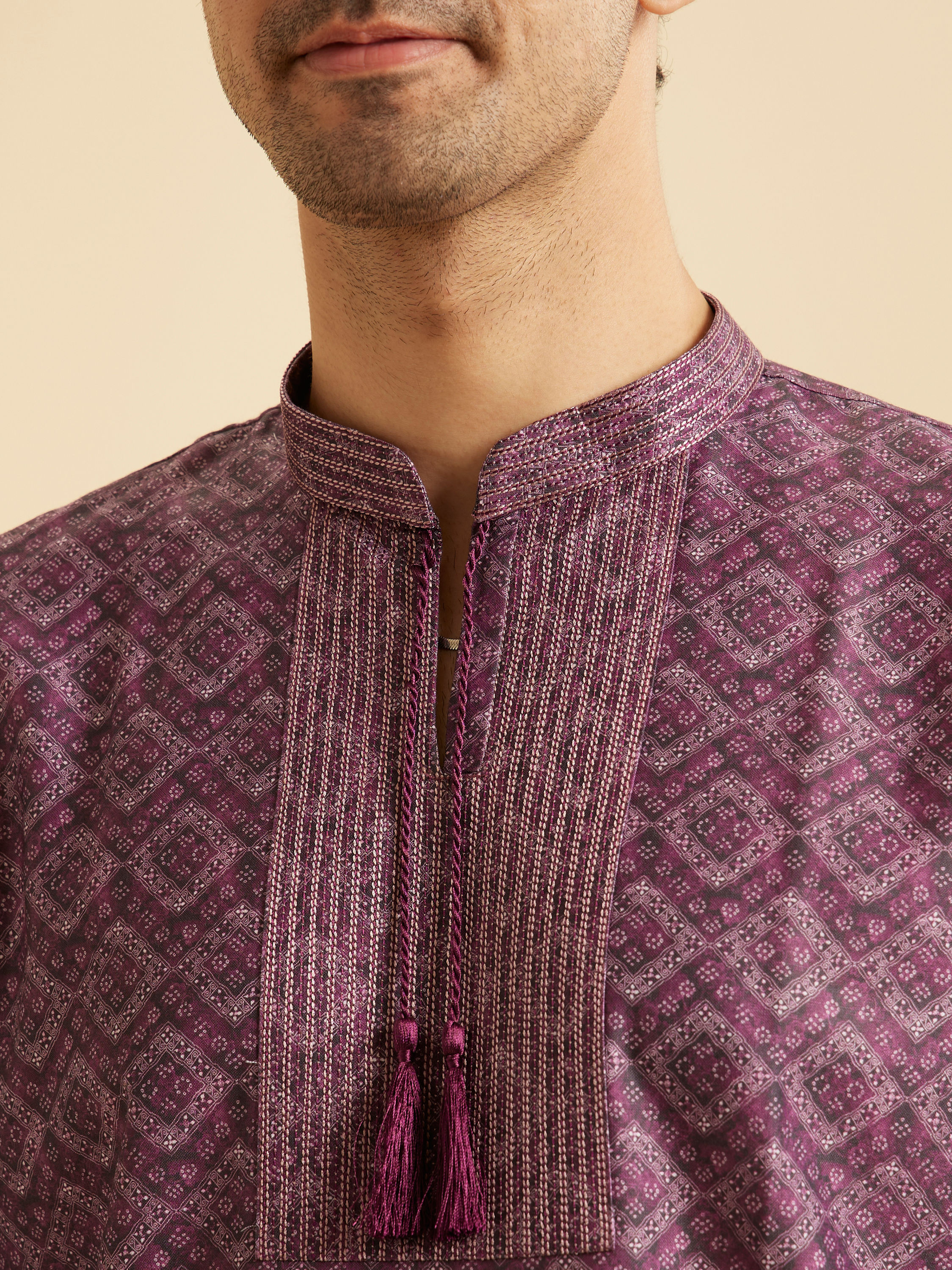 Manyavar Men Elegant Purple Short Kurta