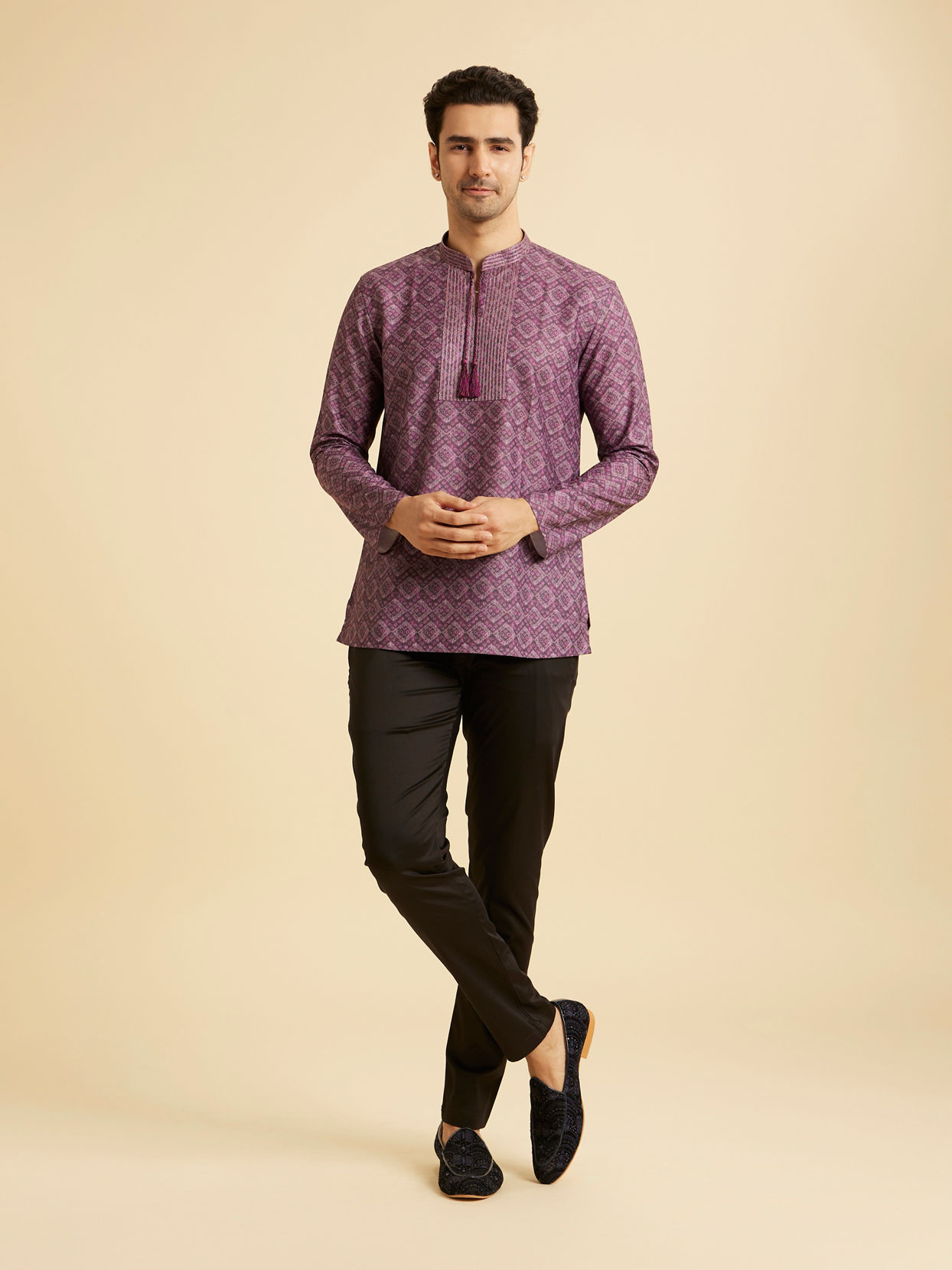Manyavar Men Elegant Purple Short Kurta