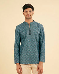 Manyavar Men Vibrant Teal Blue Short Kurta
