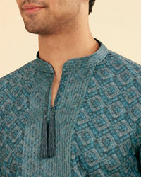 Manyavar Men Vibrant Teal Blue Short Kurta