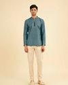 Manyavar Men Vibrant Teal Blue Short Kurta