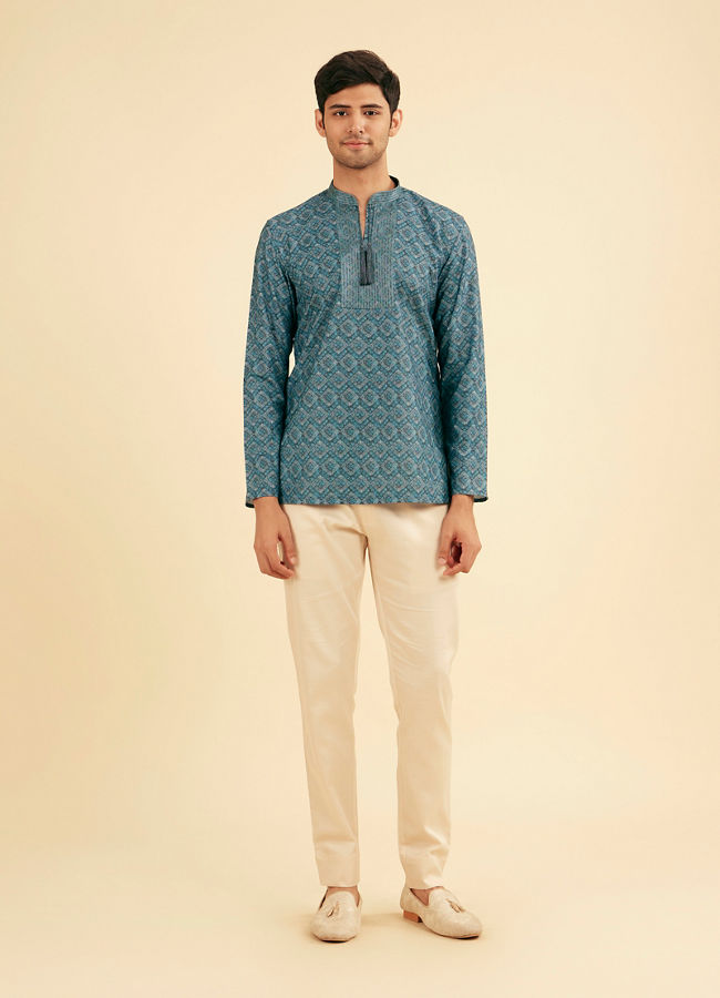 Manyavar Men Vibrant Teal Blue Short Kurta