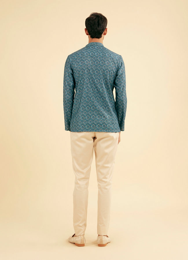 Manyavar Men Vibrant Teal Blue Short Kurta
