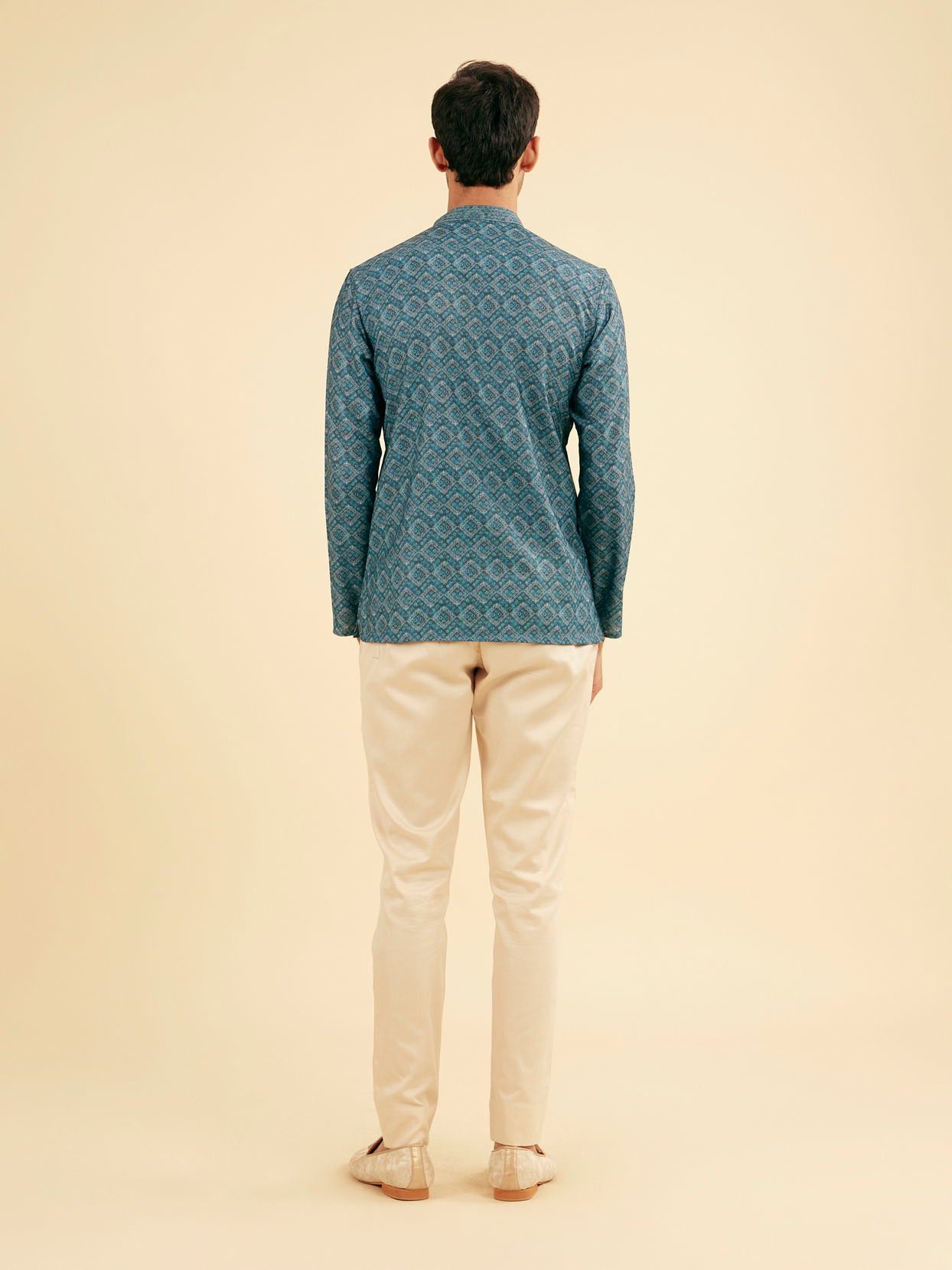 Manyavar Men Vibrant Teal Blue Short Kurta