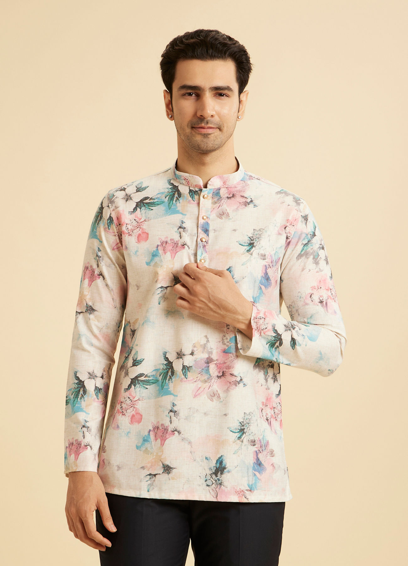 Manyavar Men Warm White Cotton Delight Kurta