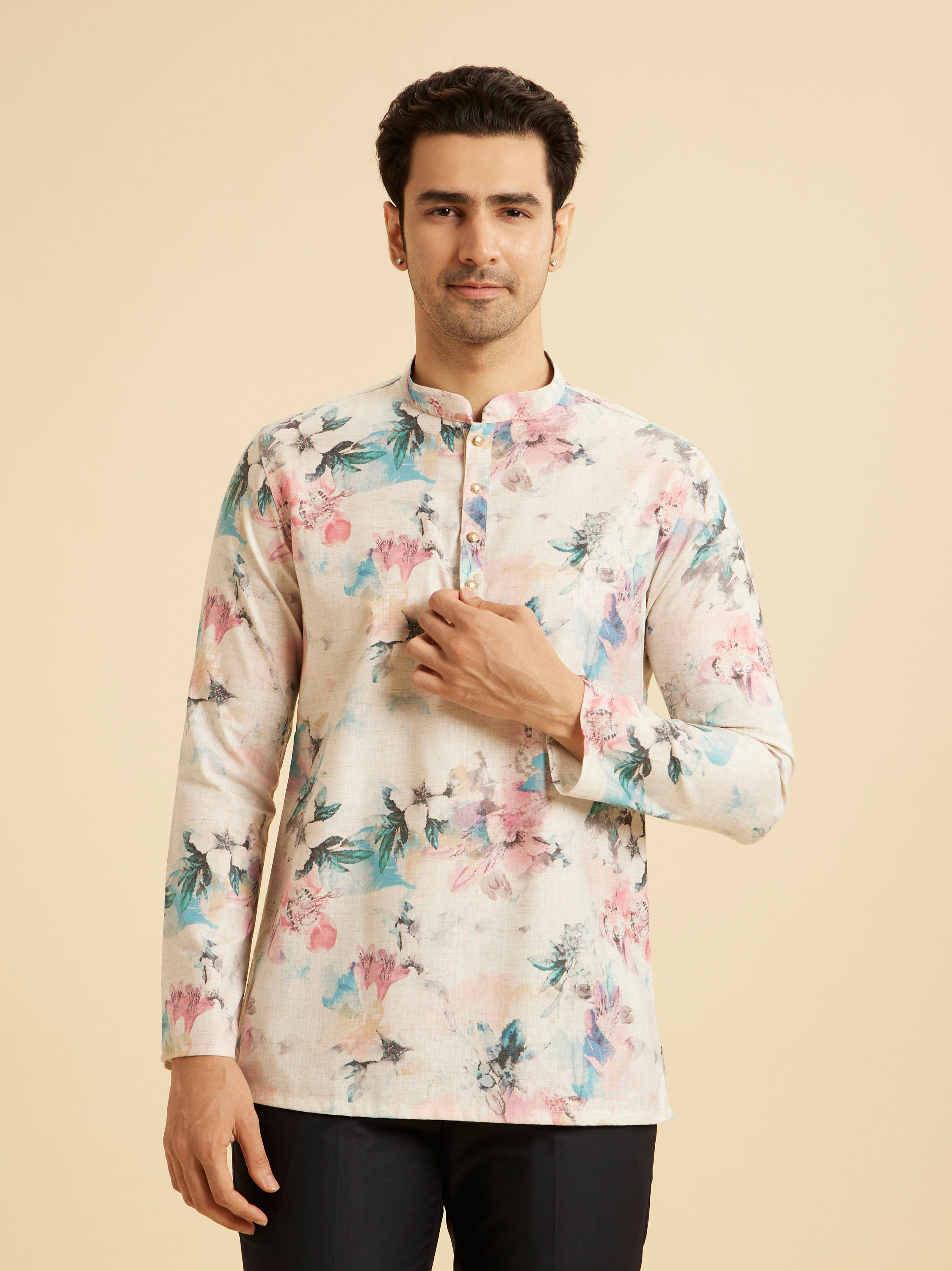 Manyavar Men Warm White Cotton Delight Kurta