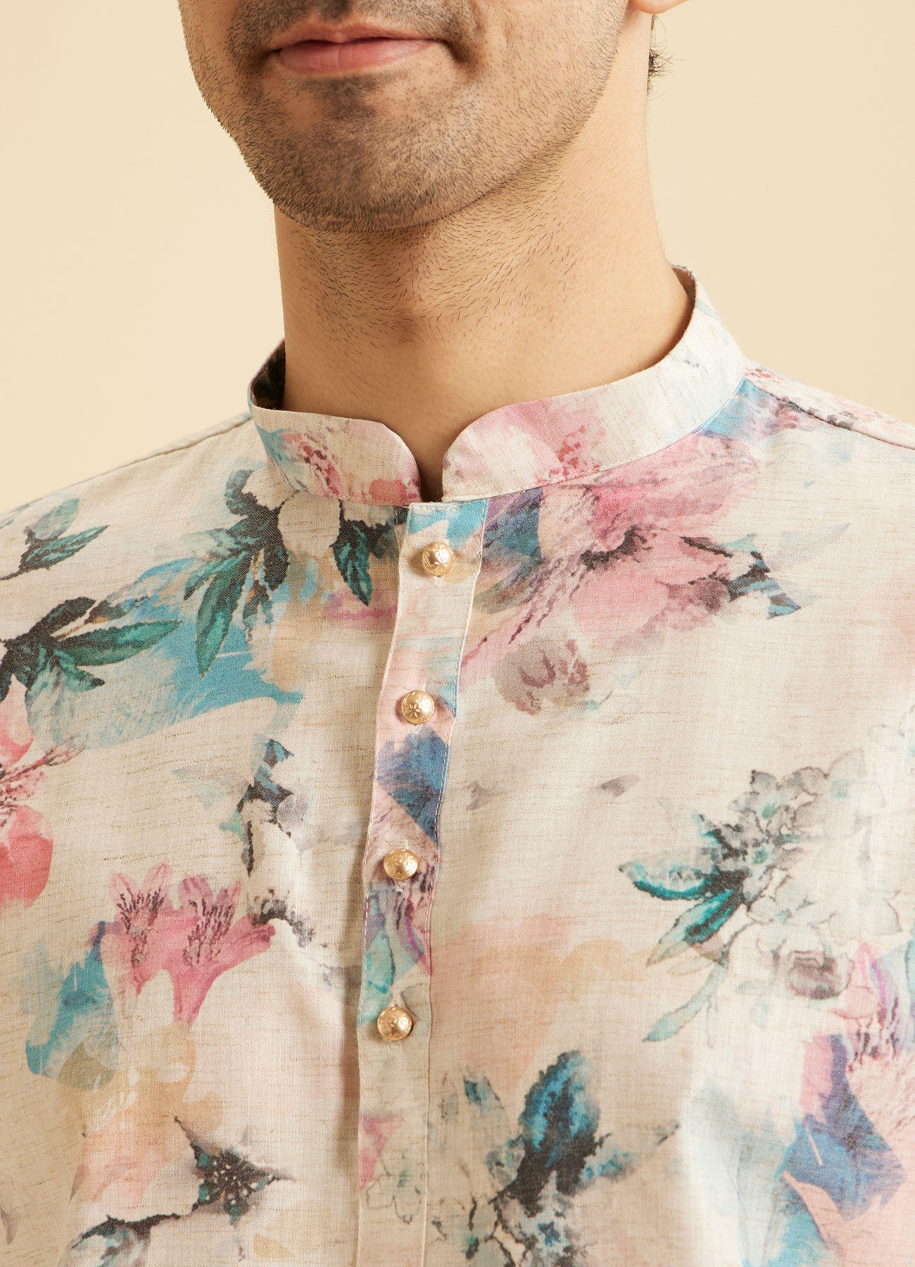 Manyavar Men Warm White Cotton Delight Kurta