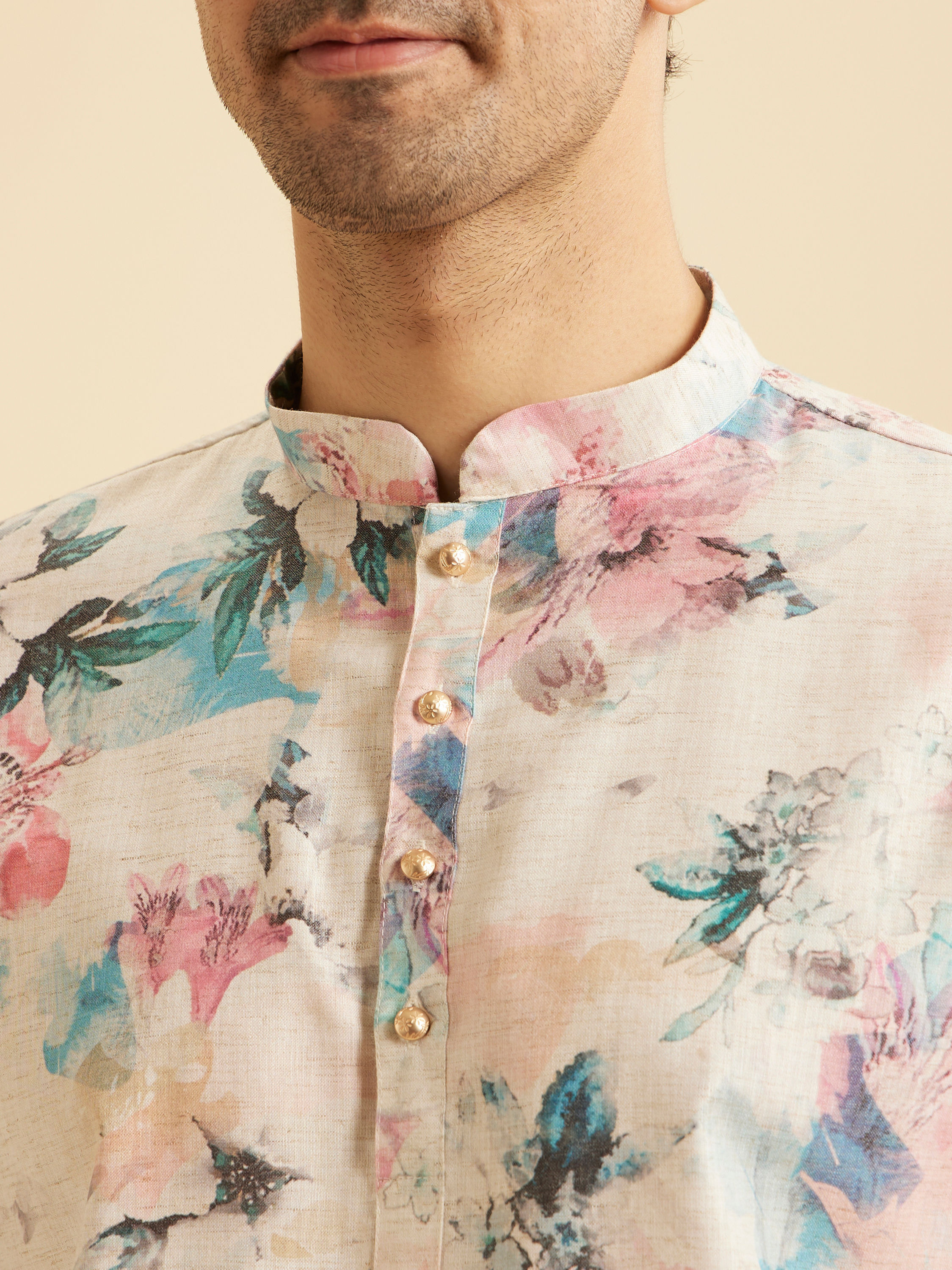 Manyavar Men Warm White Cotton Delight Kurta