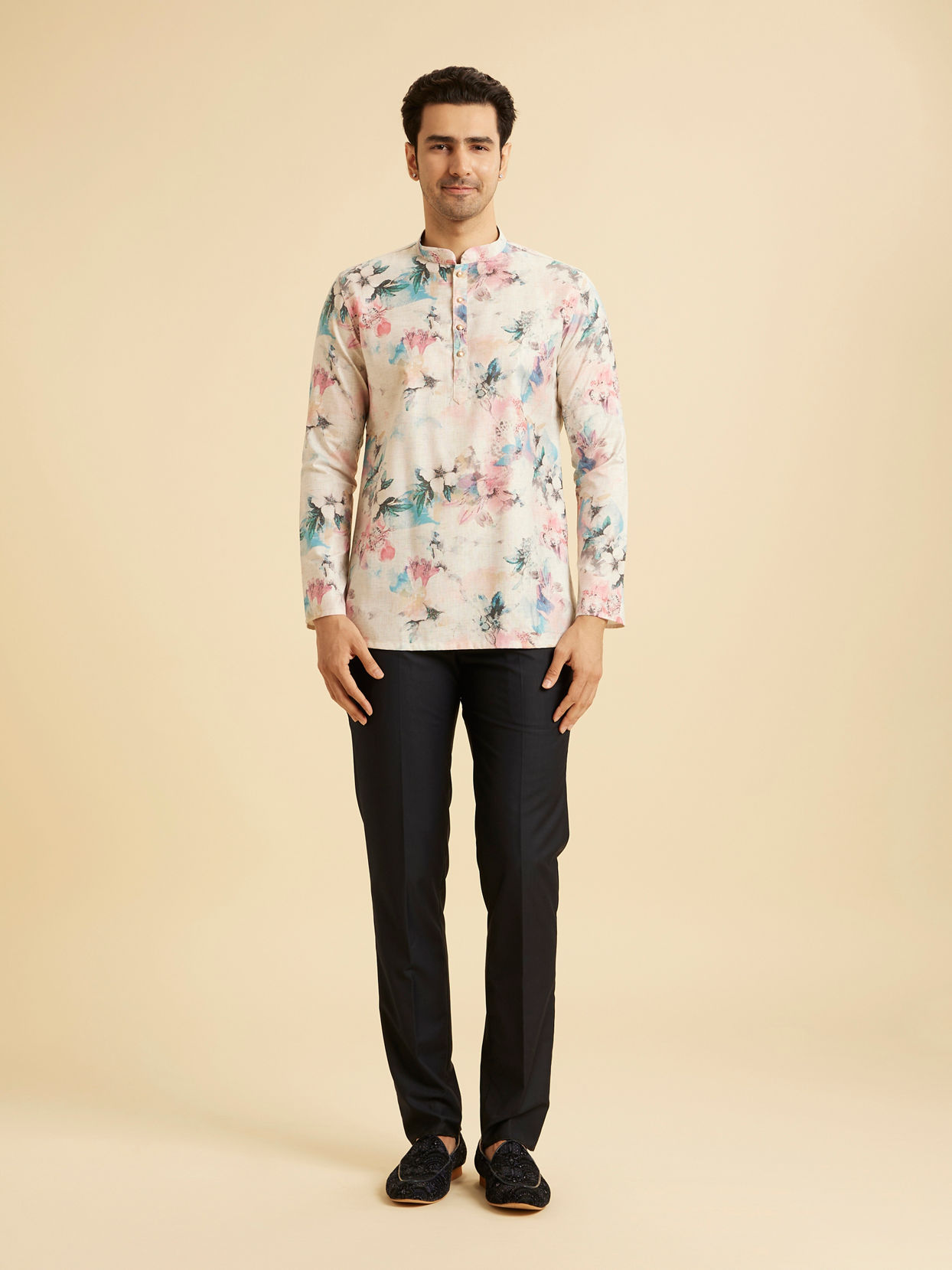 Manyavar Men Warm White Cotton Delight Kurta