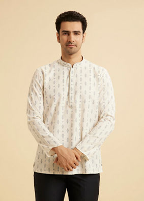Manyavar Men White Bliss Short Kurta