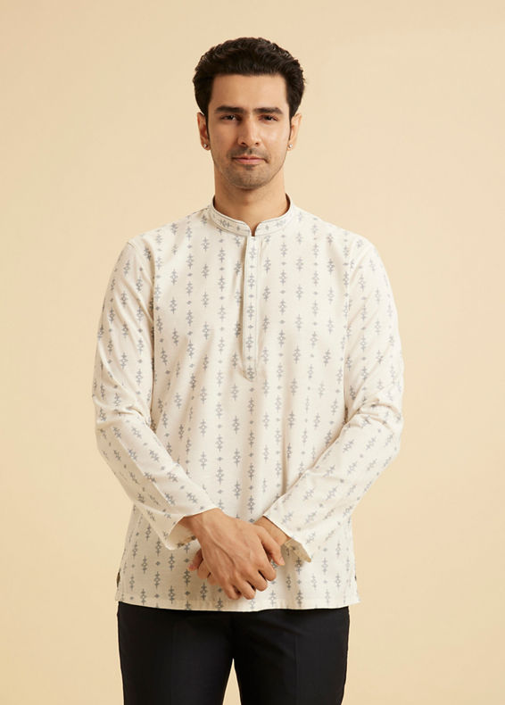Manyavar Men White Bliss Short Kurta