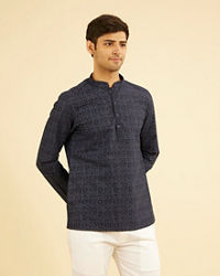 Manyavar Men Ravishing Dark Blue Short Kurta