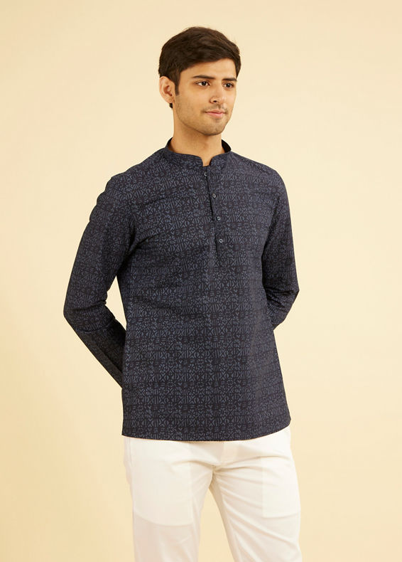 Manyavar Men Ravishing Dark Blue Short Kurta