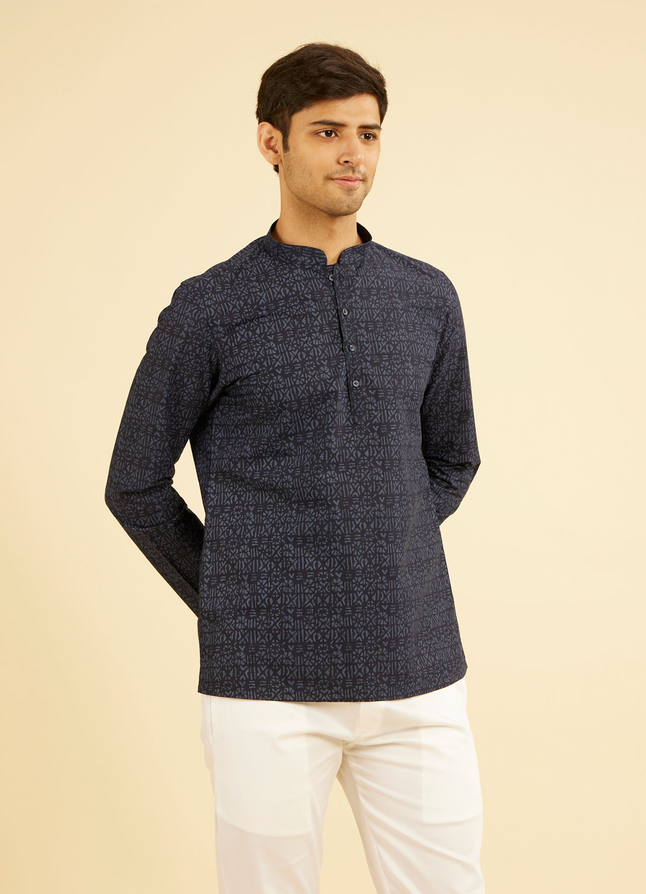 Manyavar Men Ravishing Dark Blue Short Kurta