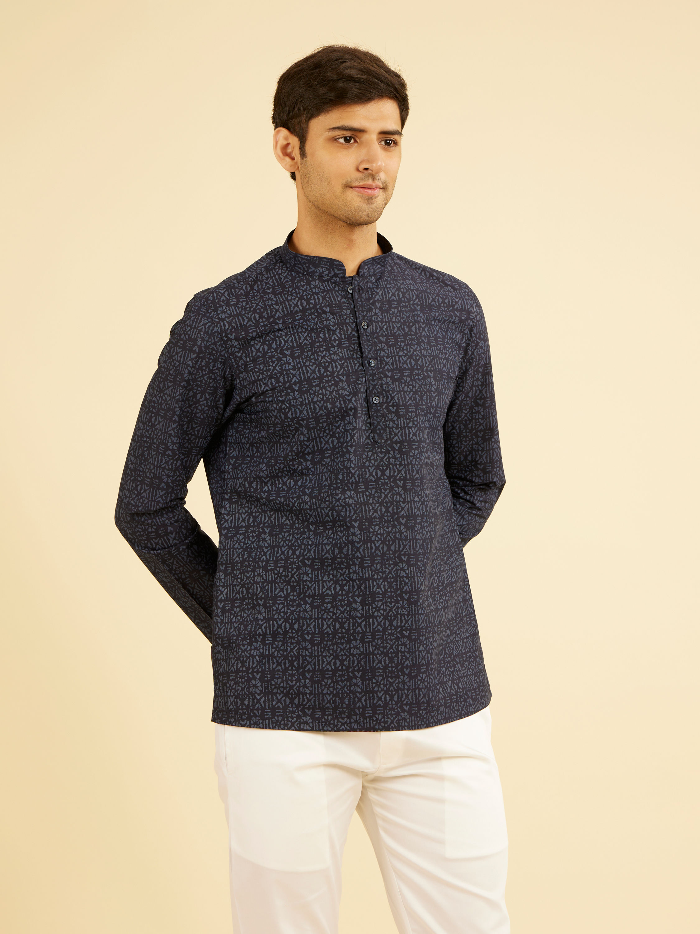 Manyavar Men Ravishing Dark Blue Short Kurta
