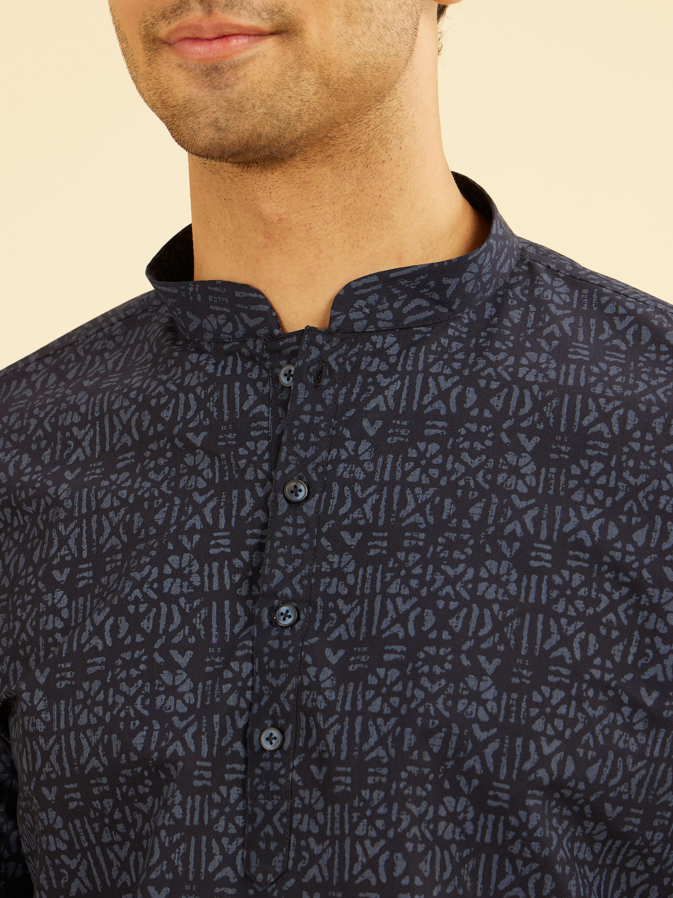 Manyavar Men Ravishing Dark Blue Short Kurta