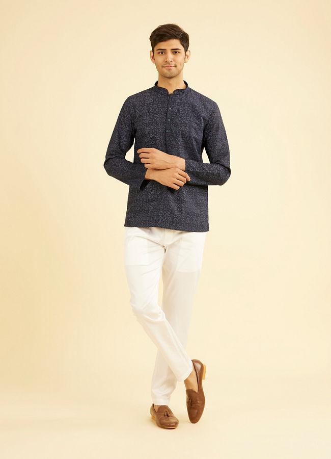 Manyavar Men Ravishing Dark Blue Short Kurta