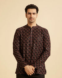 Manyavar Men Elegant Black Viscose Short Kurta