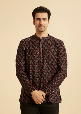 Manyavar Men Elegant Black Viscose Short Kurta