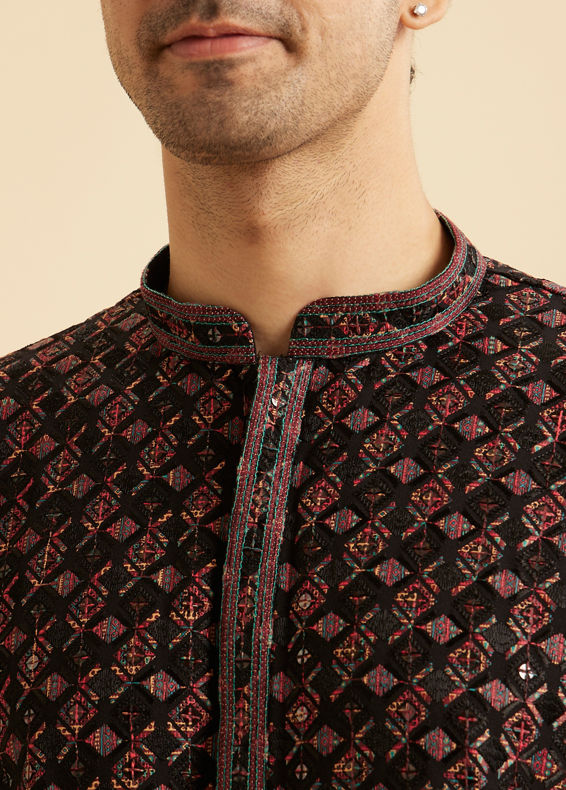 Manyavar Men Elegant Black Viscose Short Kurta