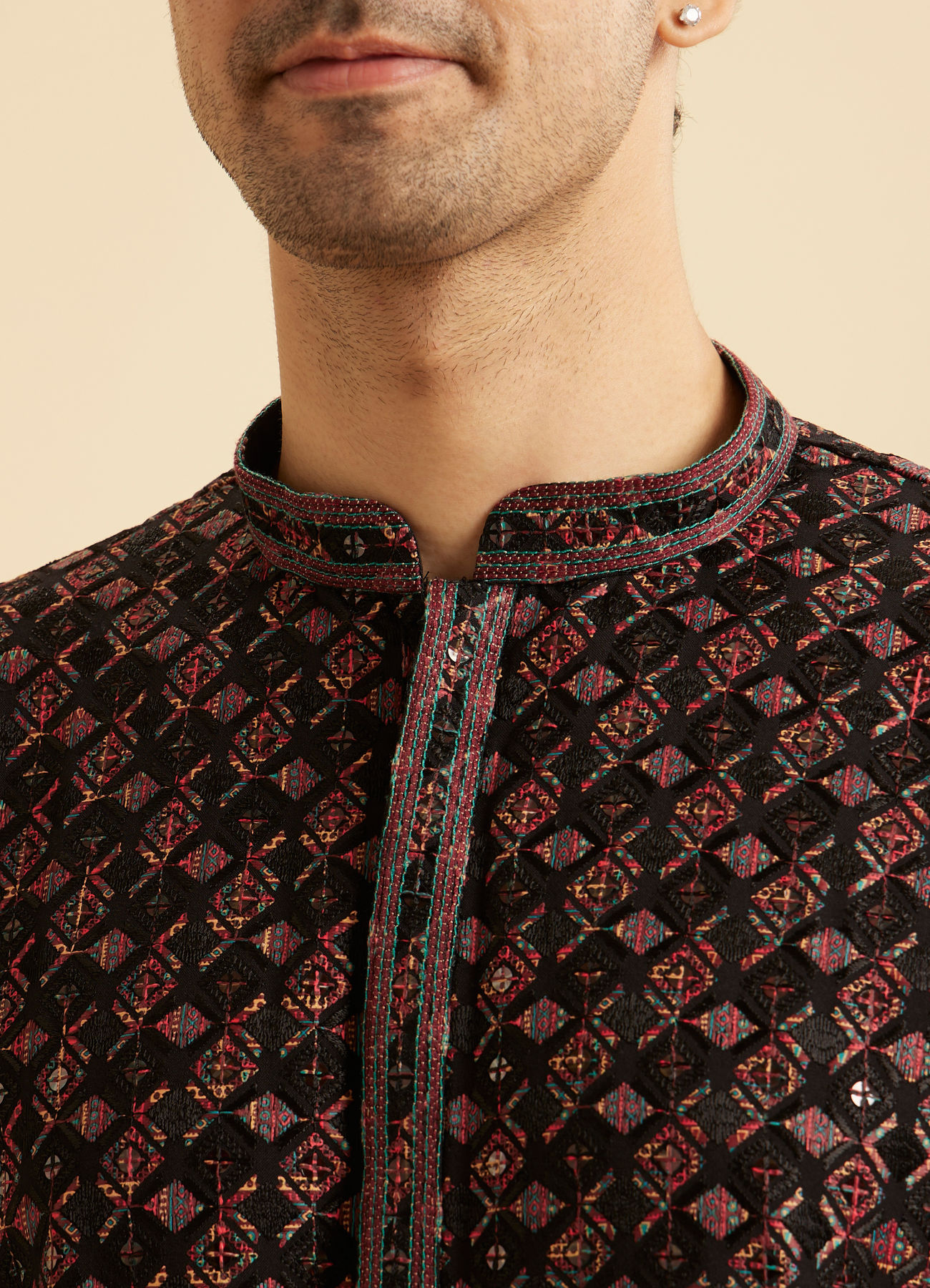 Manyavar Men Elegant Black Viscose Short Kurta
