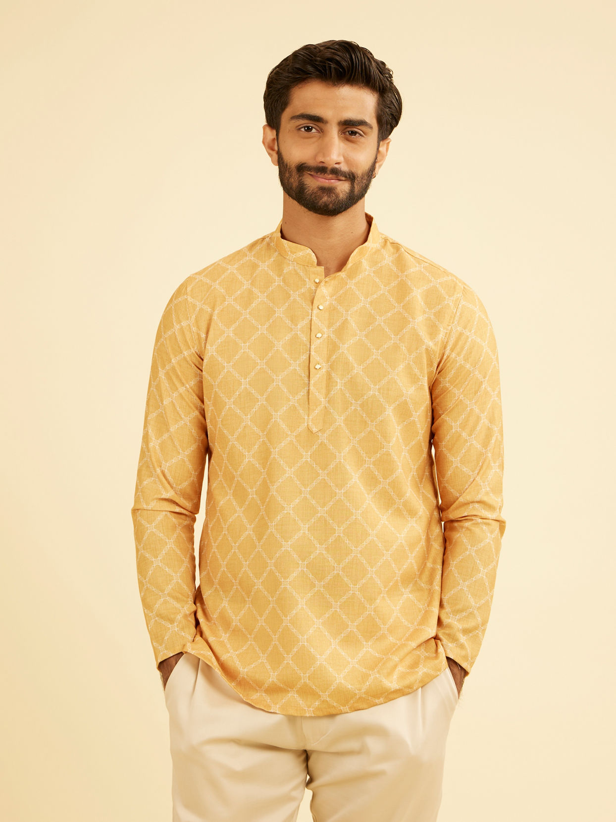 Manyavar Men Mustard Glow Short Kurta