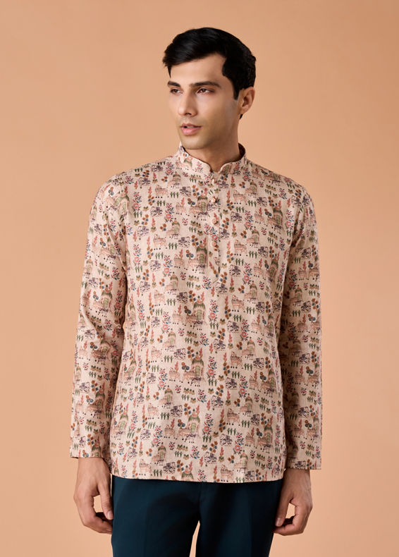 Manyavar Men Chic Beige Short Kurta