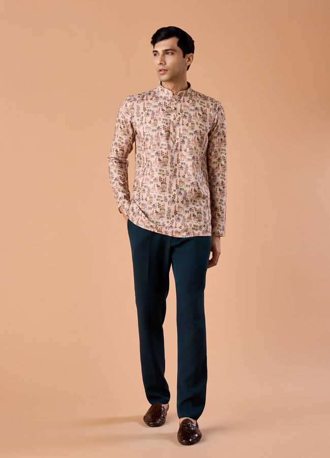 Manyavar Men Chic Beige Short Kurta