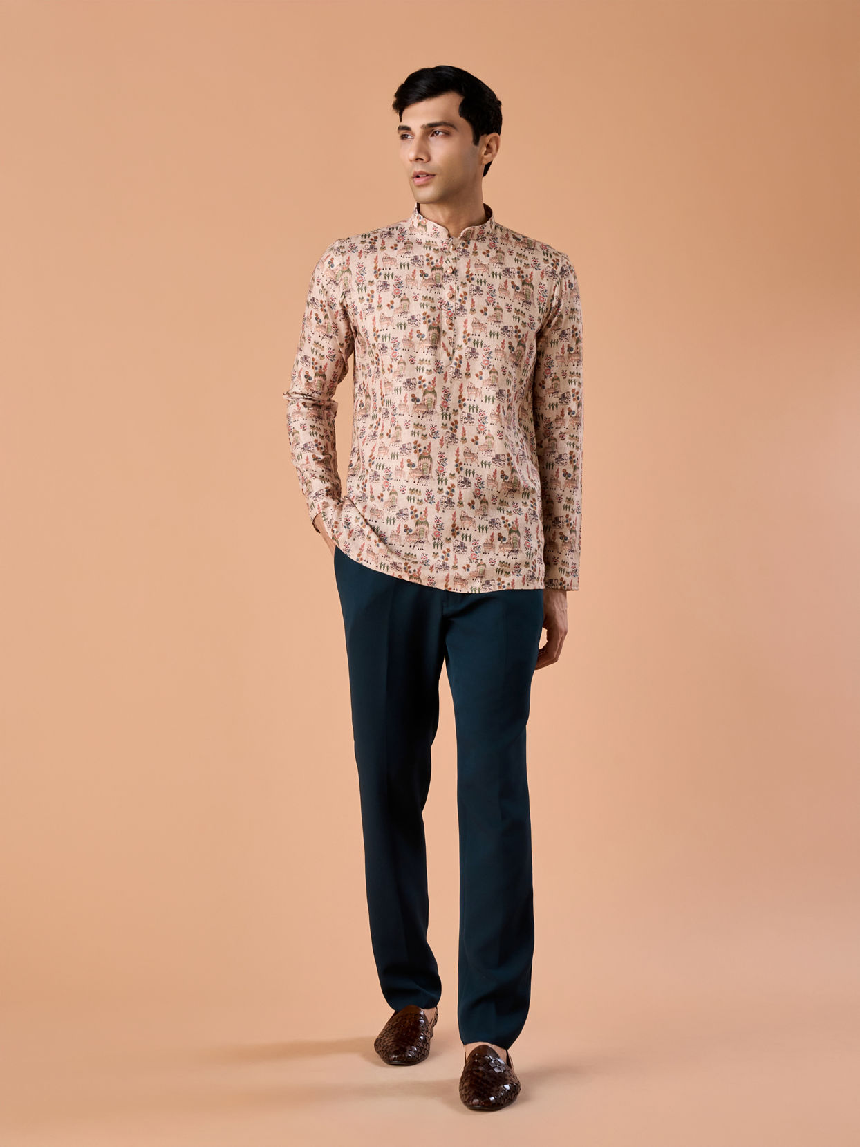 Manyavar Men Chic Beige Short Kurta