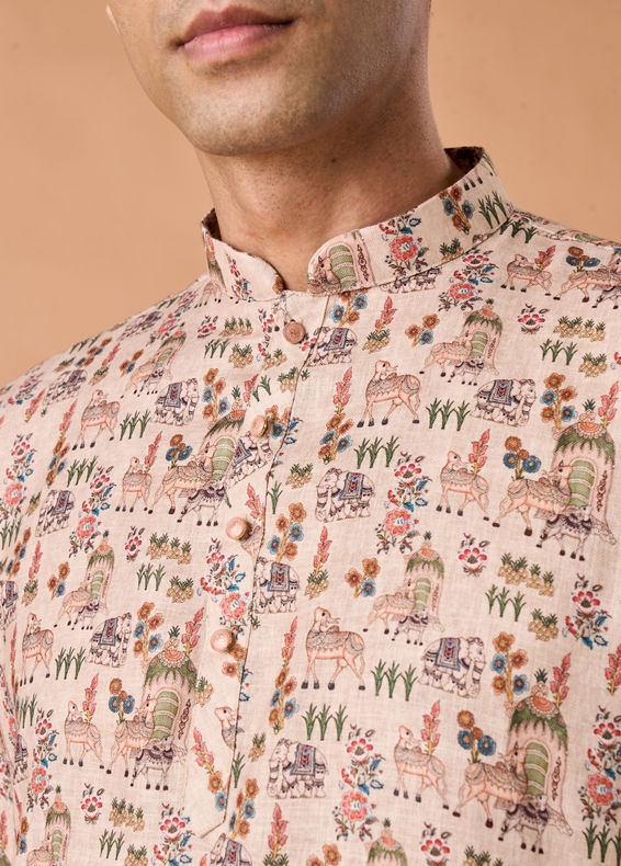 Manyavar Men Chic Beige Short Kurta