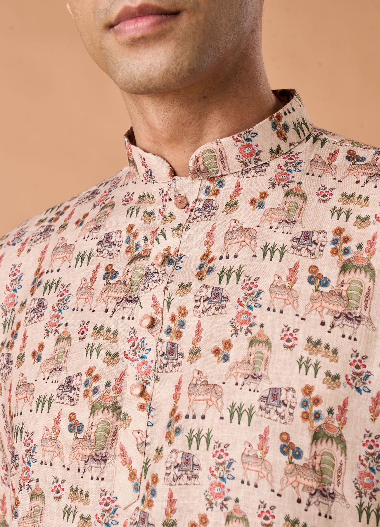 Manyavar Men Chic Beige Short Kurta