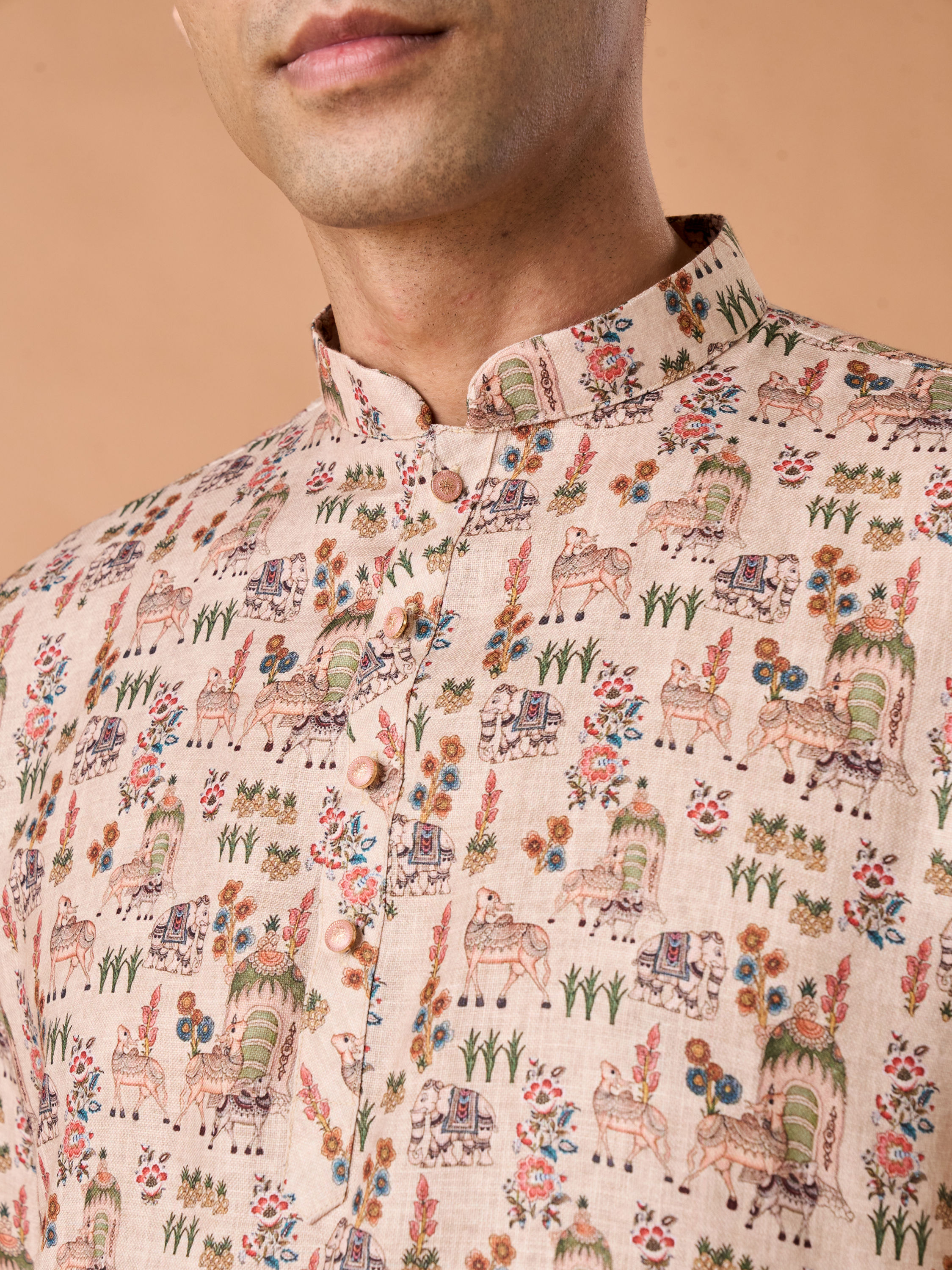 Manyavar Men Chic Beige Short Kurta