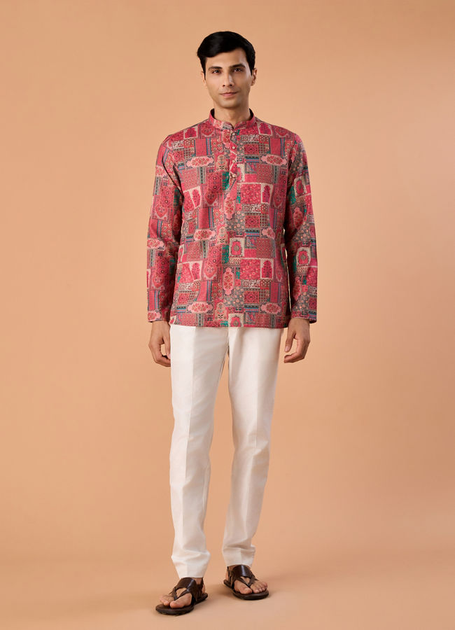 Manyavar Men Resplendent Coral Short Kurta