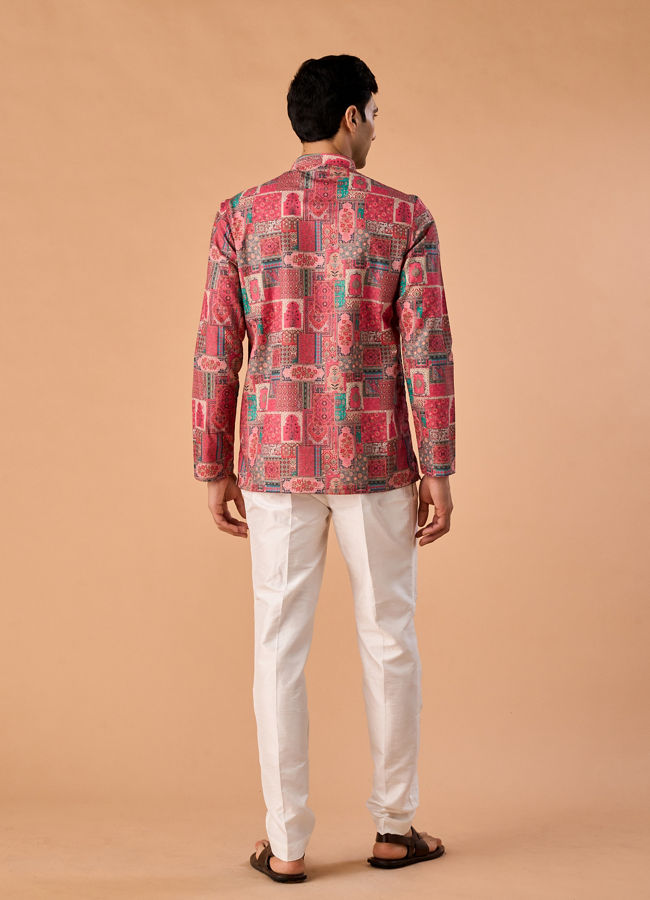 Manyavar Men Resplendent Coral Short Kurta