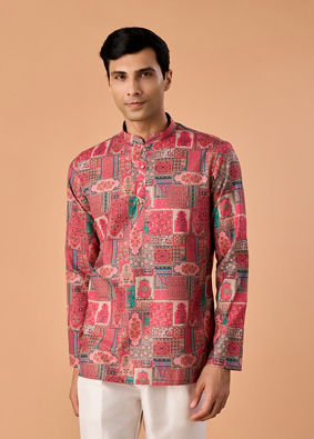 Manyavar Men Resplendent Coral Short Kurta